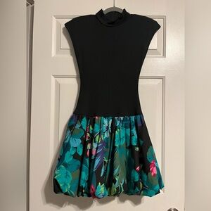 Authentic Vintage Bubble Hem Floral Black Party Dance Dress